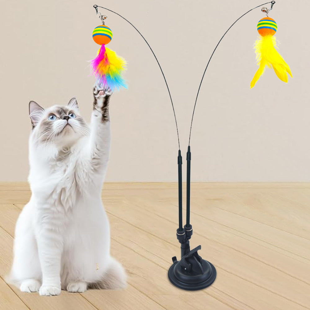 20 Pack Interactive Cat Feather Suction Cup Wand Toy Set