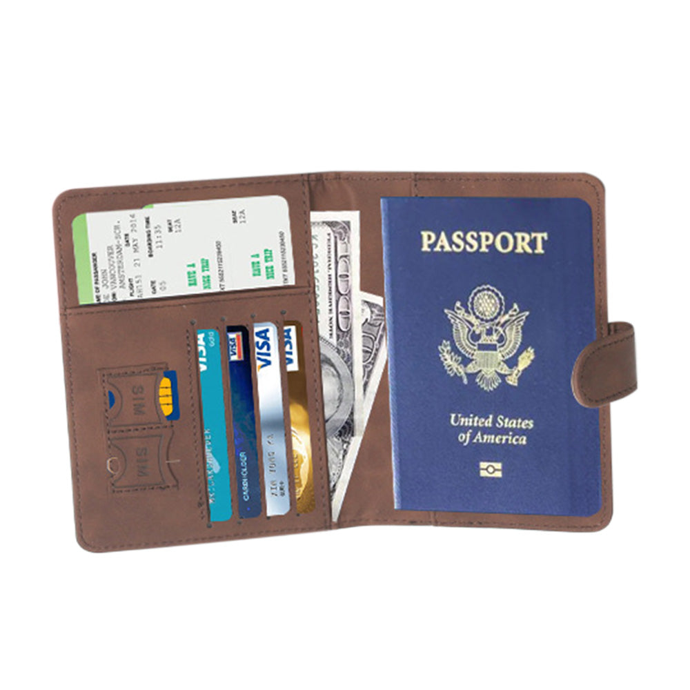 Passport Holder RFID Blocking Leather Cover Wallet With Closure For Travel Essentials