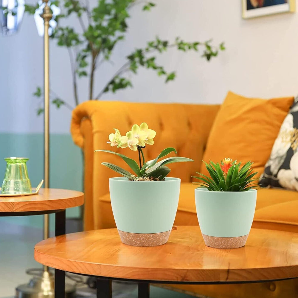 3Pcs Round Self Watering Planters Pot with Drainage Hole and Tray