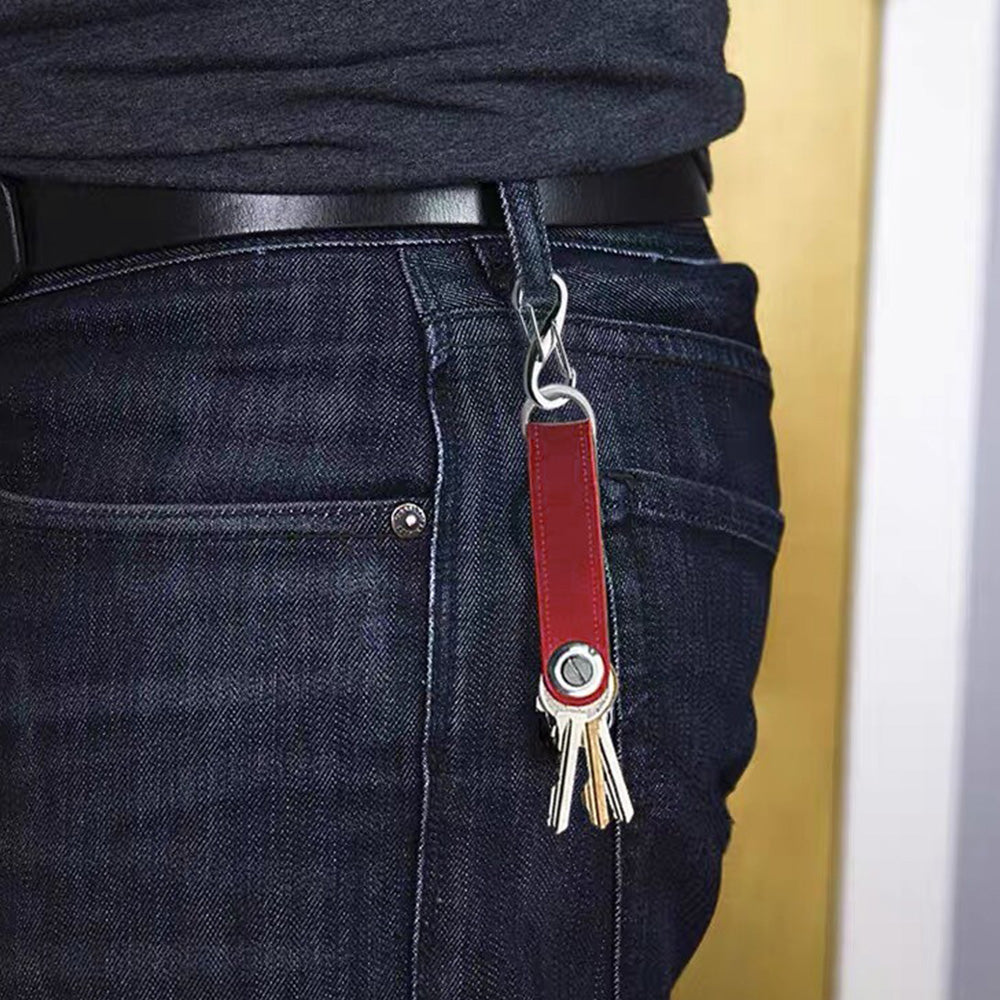 Leather Smart Key Holder Folding Key Organizer Clip Compact Keychain