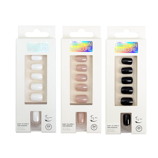 3Sets Reusable Solid Color Fake Nails Press On Manicure