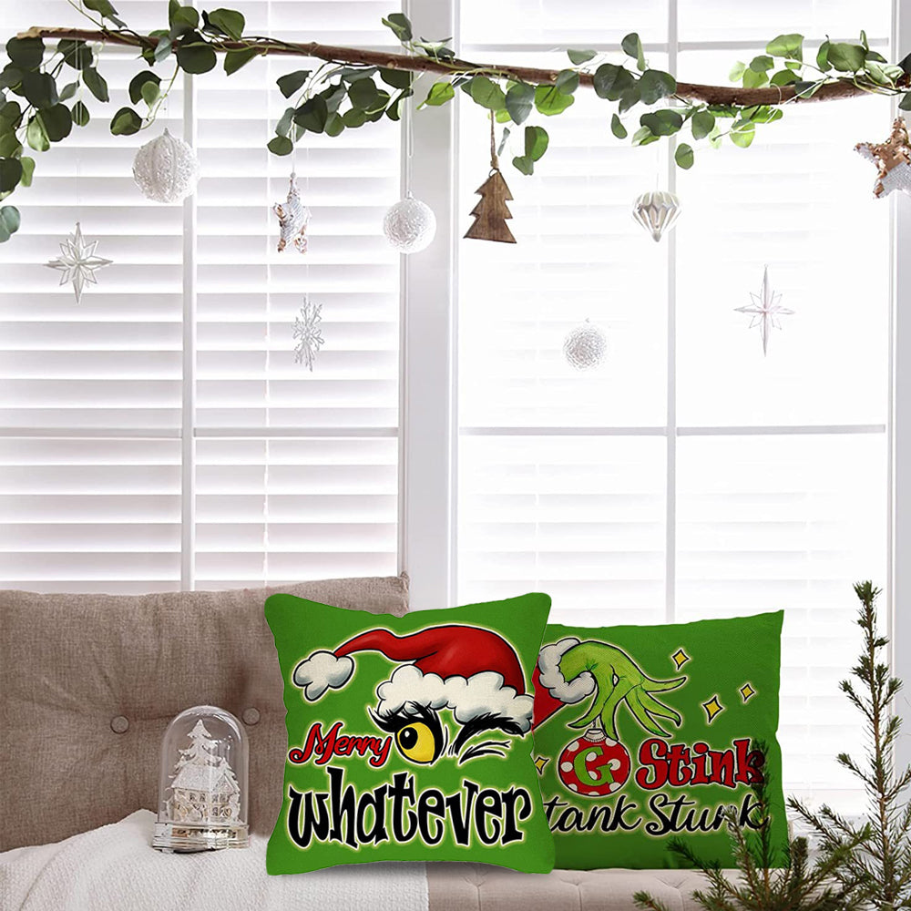 4Pcs Christmas Print Throw Pillow Case Cartoon Cushion Cover Home Sofa Decor Gift-Style 1