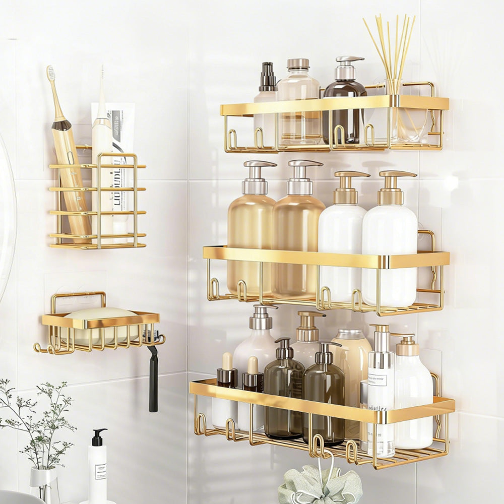 5Pcs Shower Caddy Adhesive Bathroom Wall Organizer Rack
