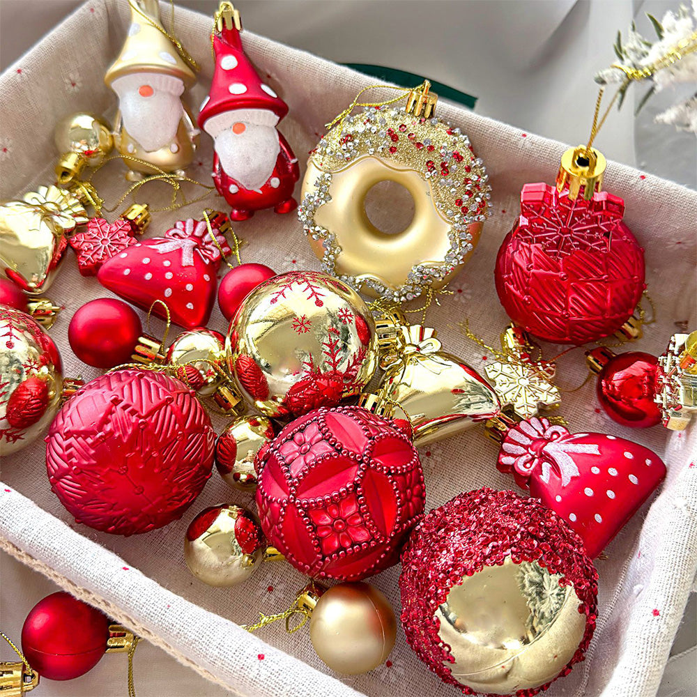 60 Piece Christmas Donut Santa Gnome Ball Hanging Ornament Set