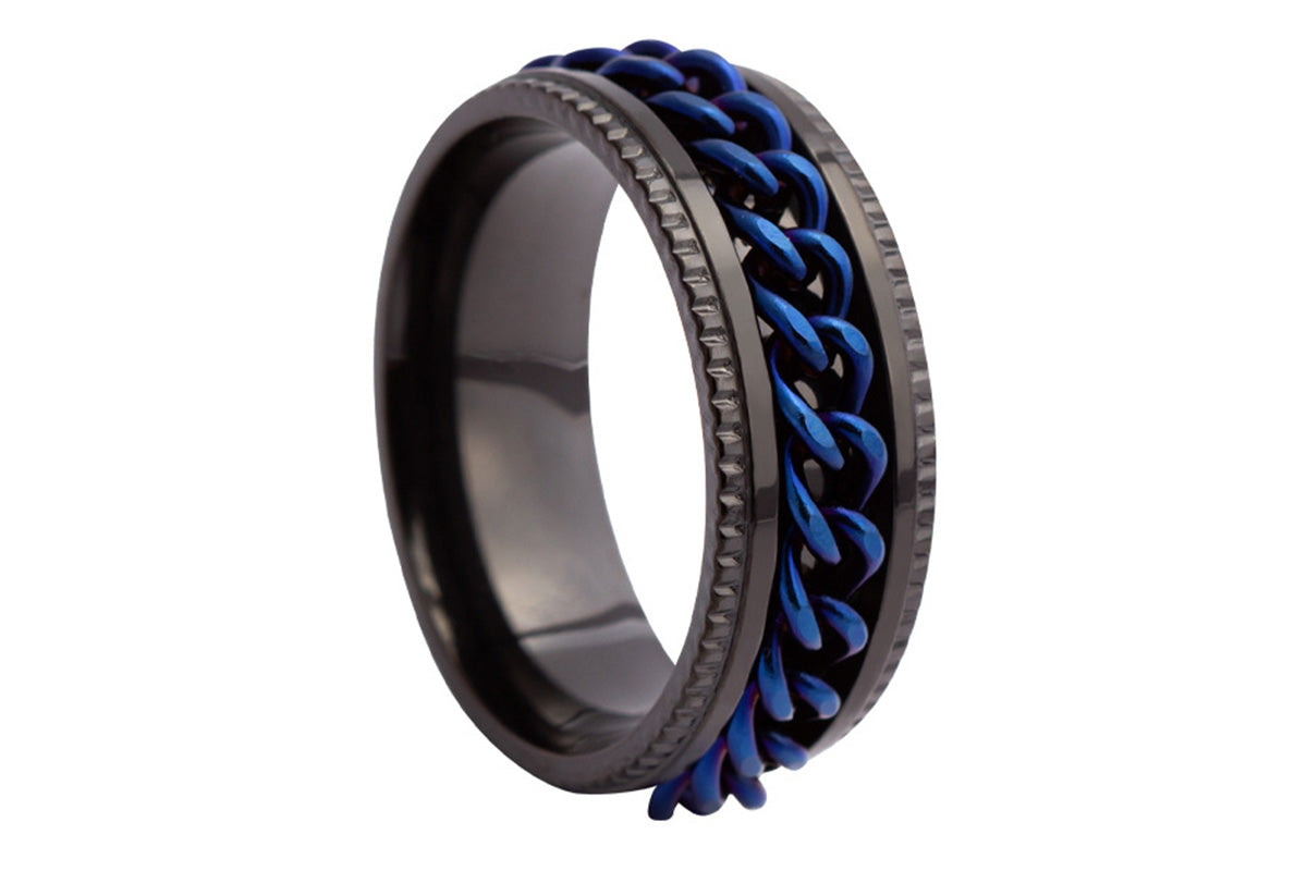 Fidget Rings Anxiety Spinner Rings Stainless Steel Chain Rings-Blue