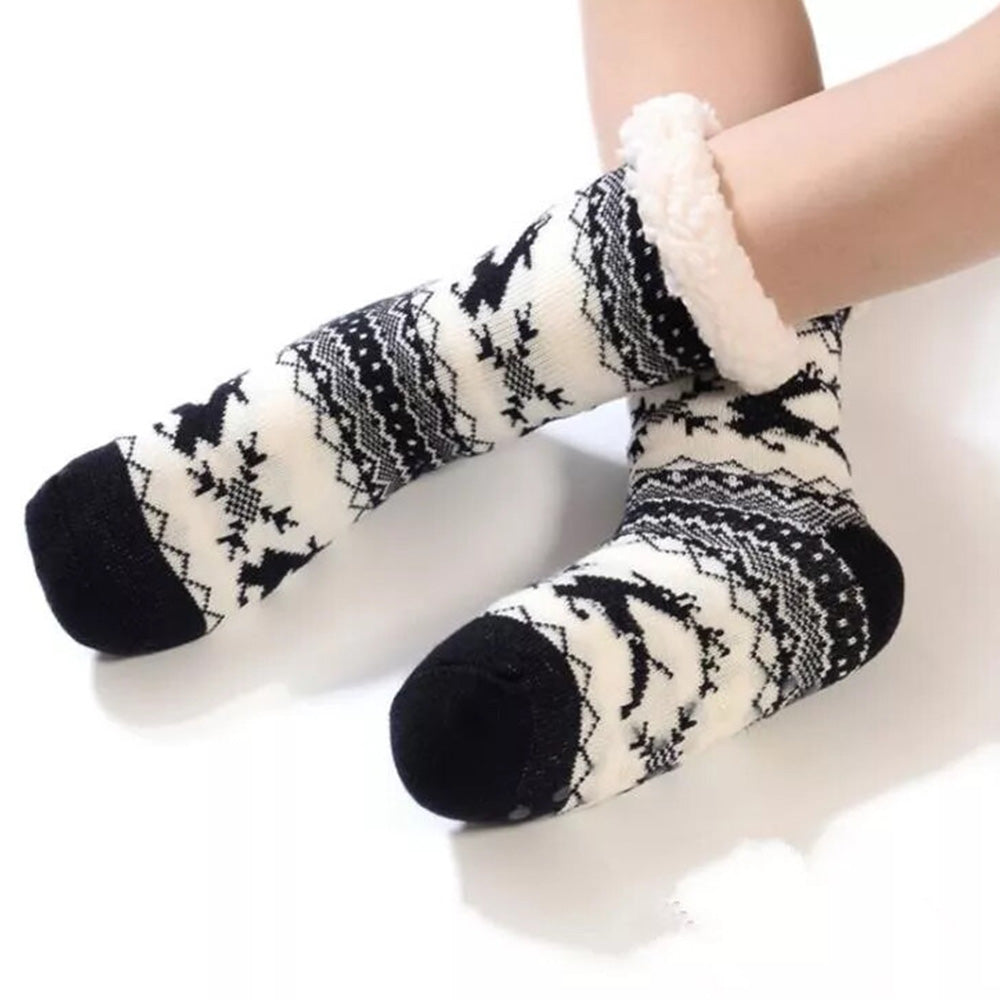 Christmas Non-Slip Floor Socks for Women - Cozy Fleece House Socks with Anti-Slip Sole