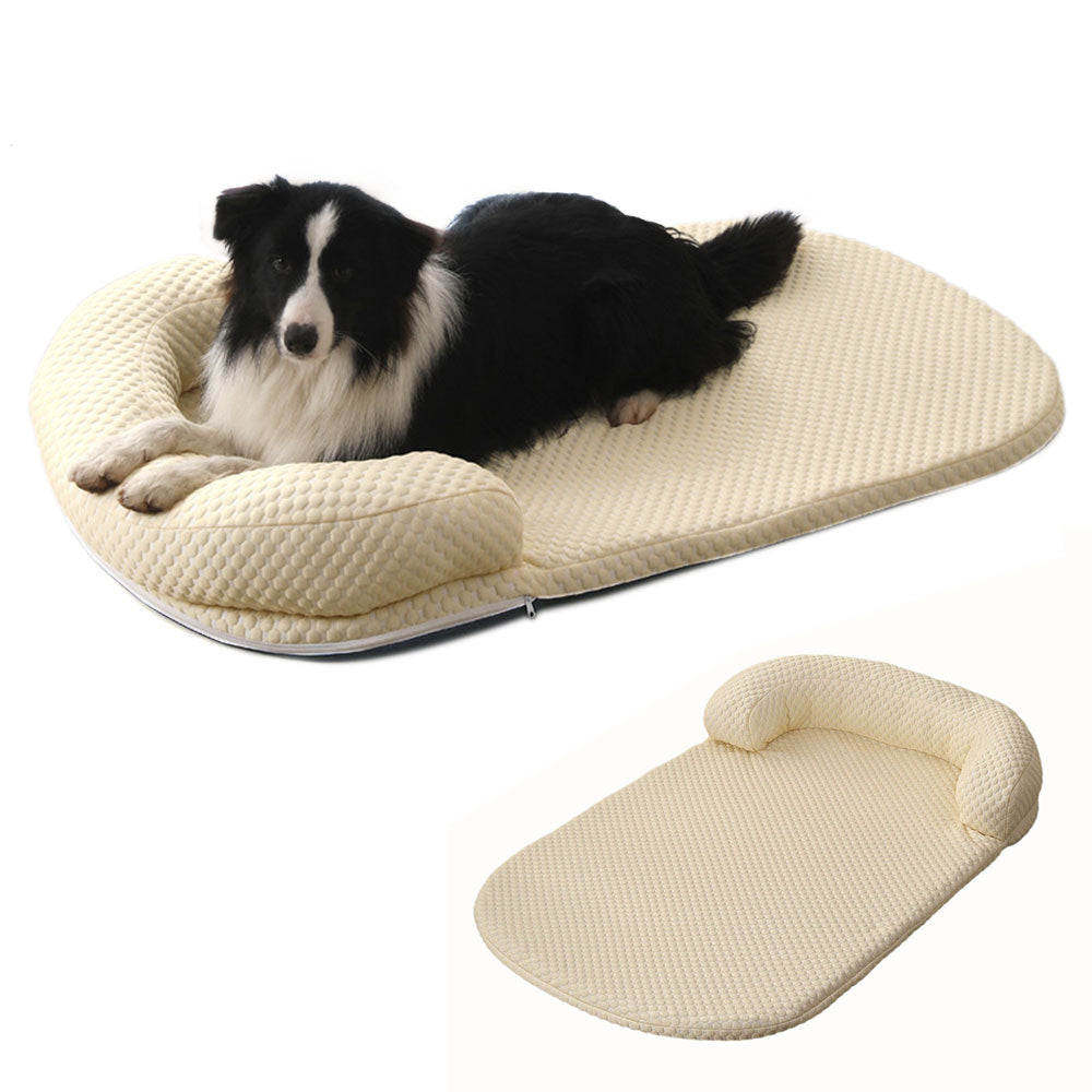 Pet Cooling Mat Memory Foam Cooling Fabric Dog Crate Bed with Pillow