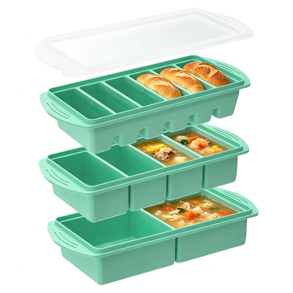 3 Pack Silicone Freezer Trays with Lids for Soup Sauce Meal Prep Storage