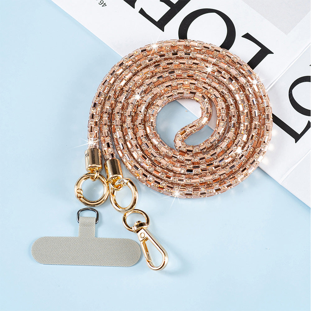 Rhinestone Crossbody Phone Lanyard with Wrist Strap and Locking Clips