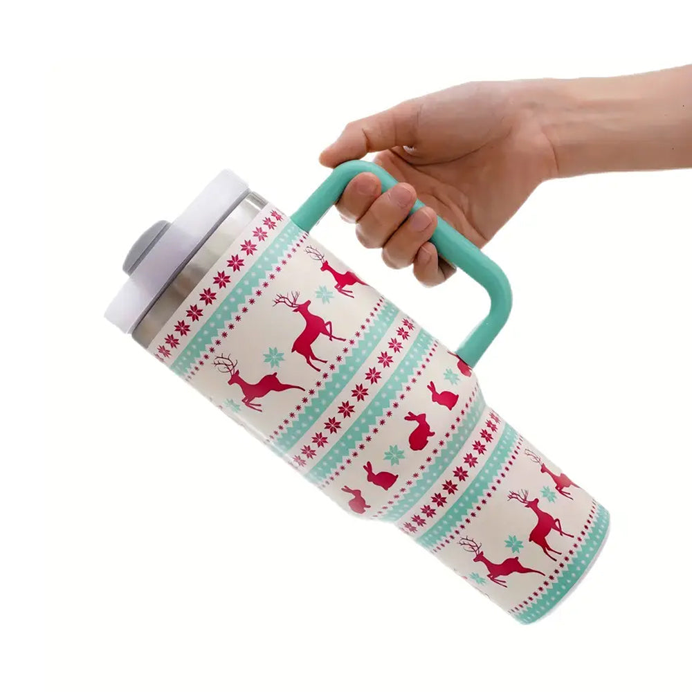 40oz Stainless Steel Christmas Pattern Thermal Mug For Stanley Cup