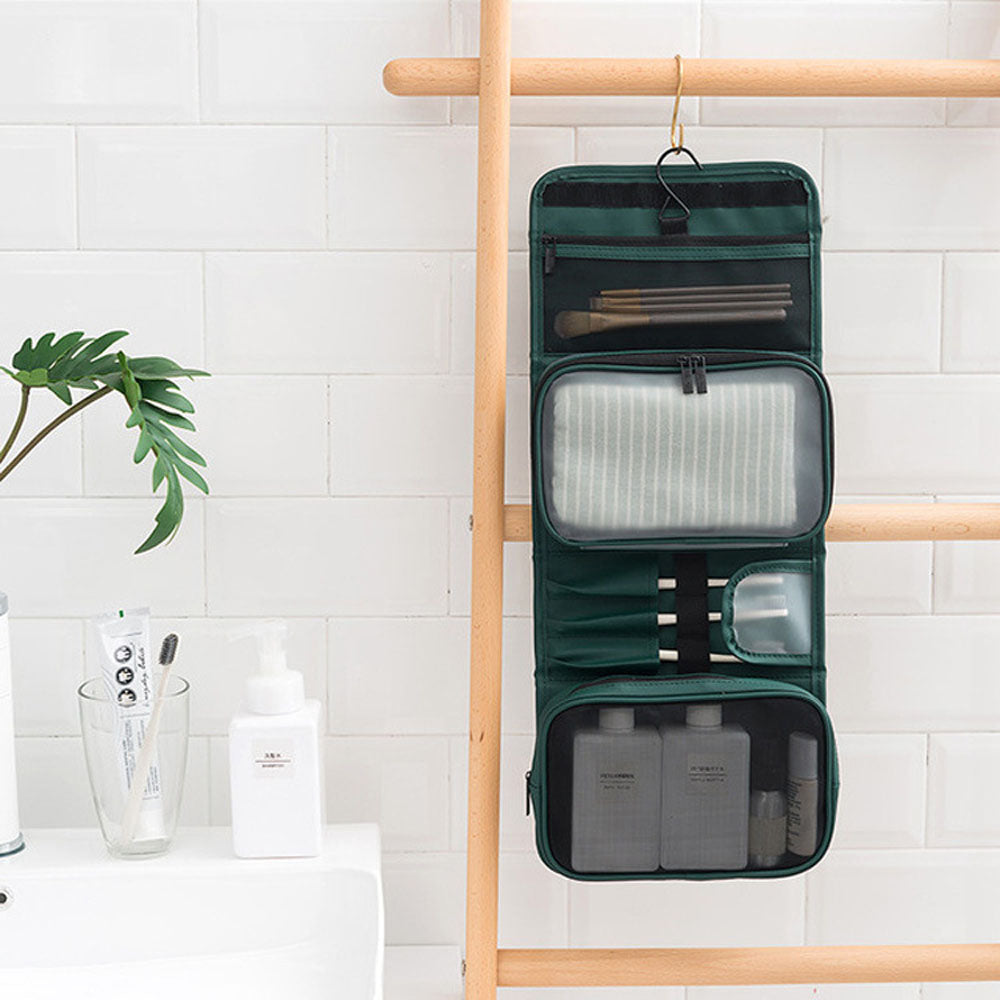 PU Leather Water-resistant Toiletry Bag Travel Bag Hanging Travel Organizer