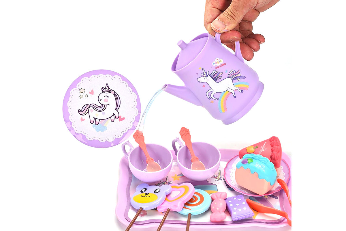 Pretend Play Tea Party Set with Dessert and Carrying Case for Role Play