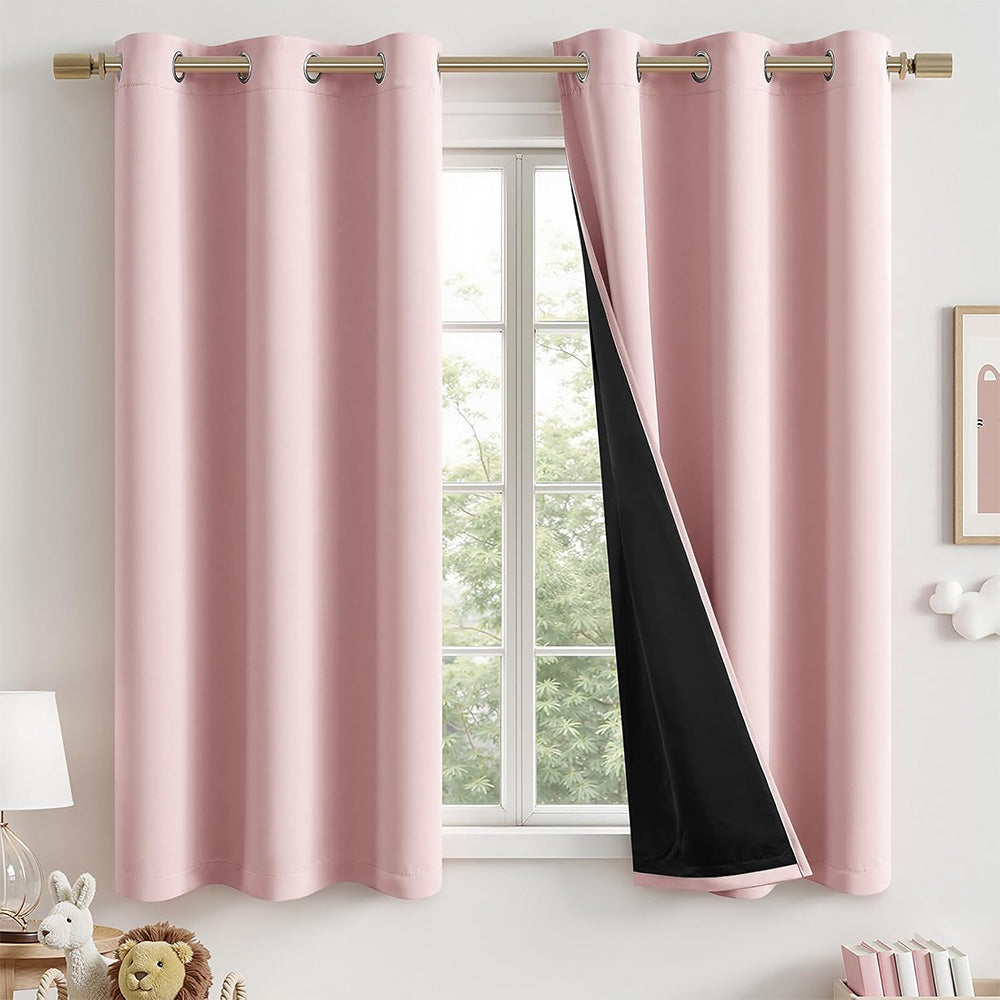2 Pack 100 Percent Blackout Curtains with Black Liner for Bedroom Living Room and Office-Pink