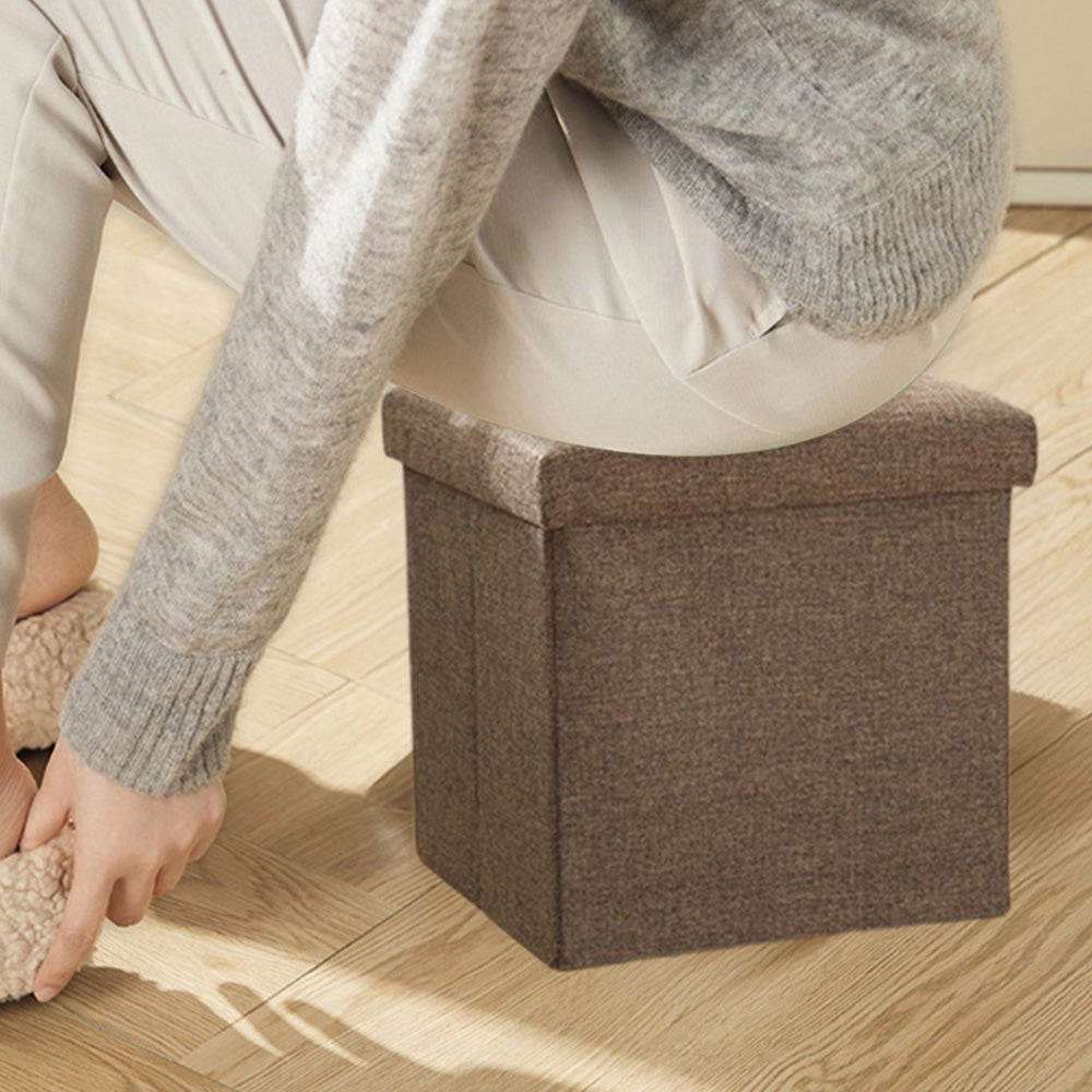 Foldable Storage Ottoman Shoe Bench with Thick Foam Lid-Coffee