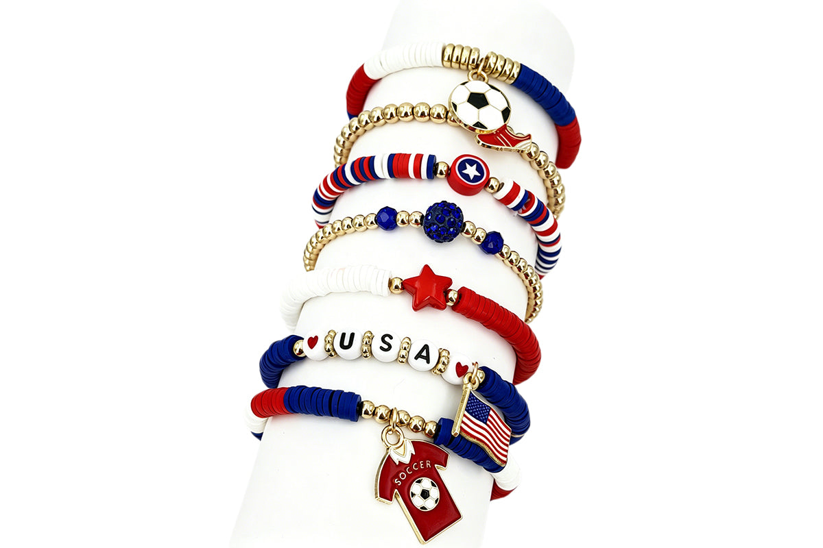 Colorful Soft Clay Football World Cup Bracelets Set for Aldults Soccer Fans