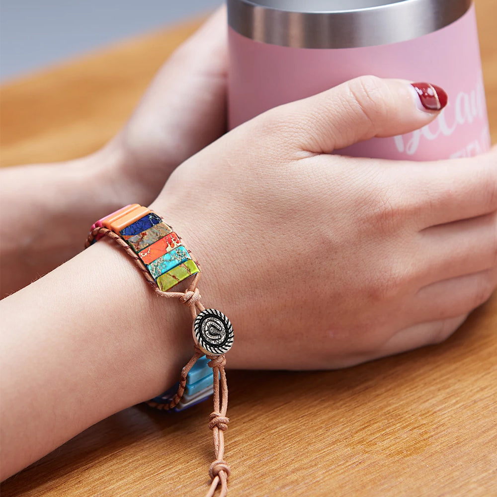 7 Chakra Boho Leather Wrap Bracelet