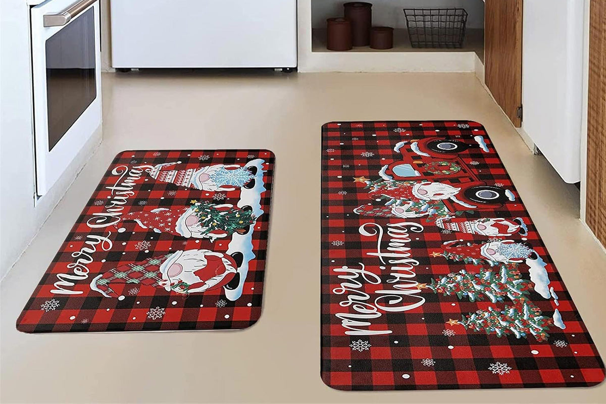 2PCS Christmas Floor Mats Set Non Slip Kitchen Rug for Bathroom Living Room Doorway