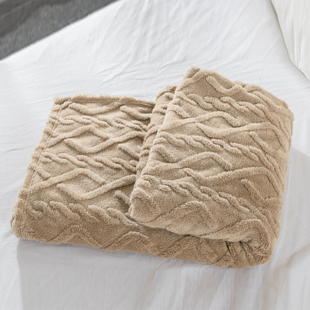 2Pcs Soft Warm Reversible Faux Long Plush Blanket