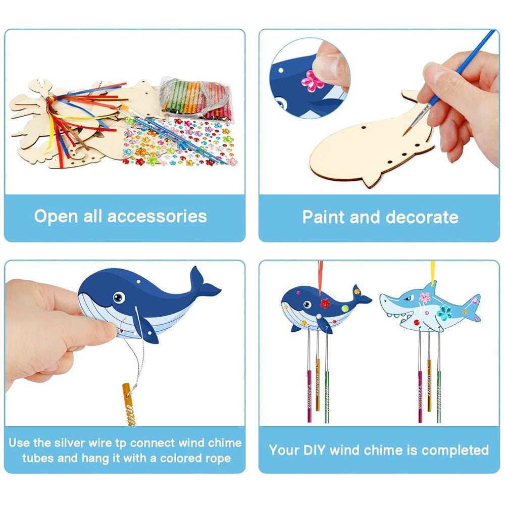 3D Rotating Marine Animals Wind Chime Kit for Kids Make Your Own Wind Chime Wooden Arts