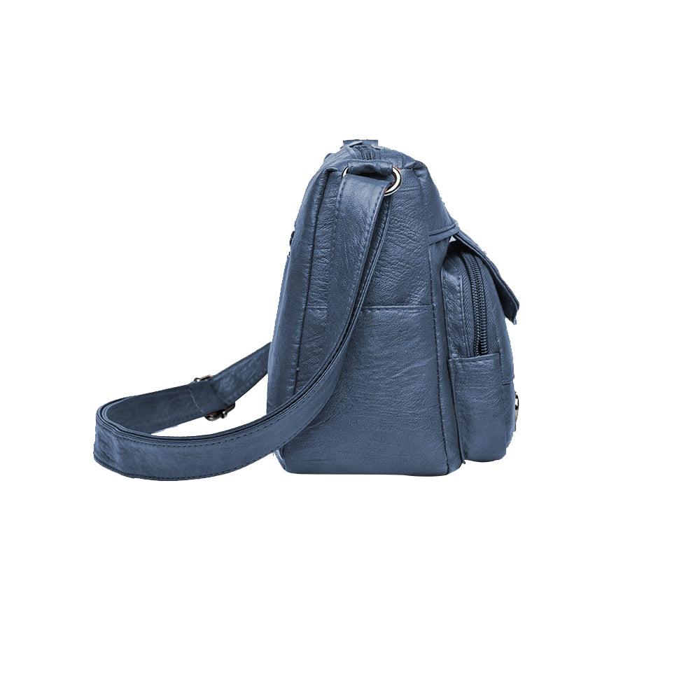 Retro Multi Pockets Crossbody Bag PU Leather Crossbody Shoulder Bag for Women