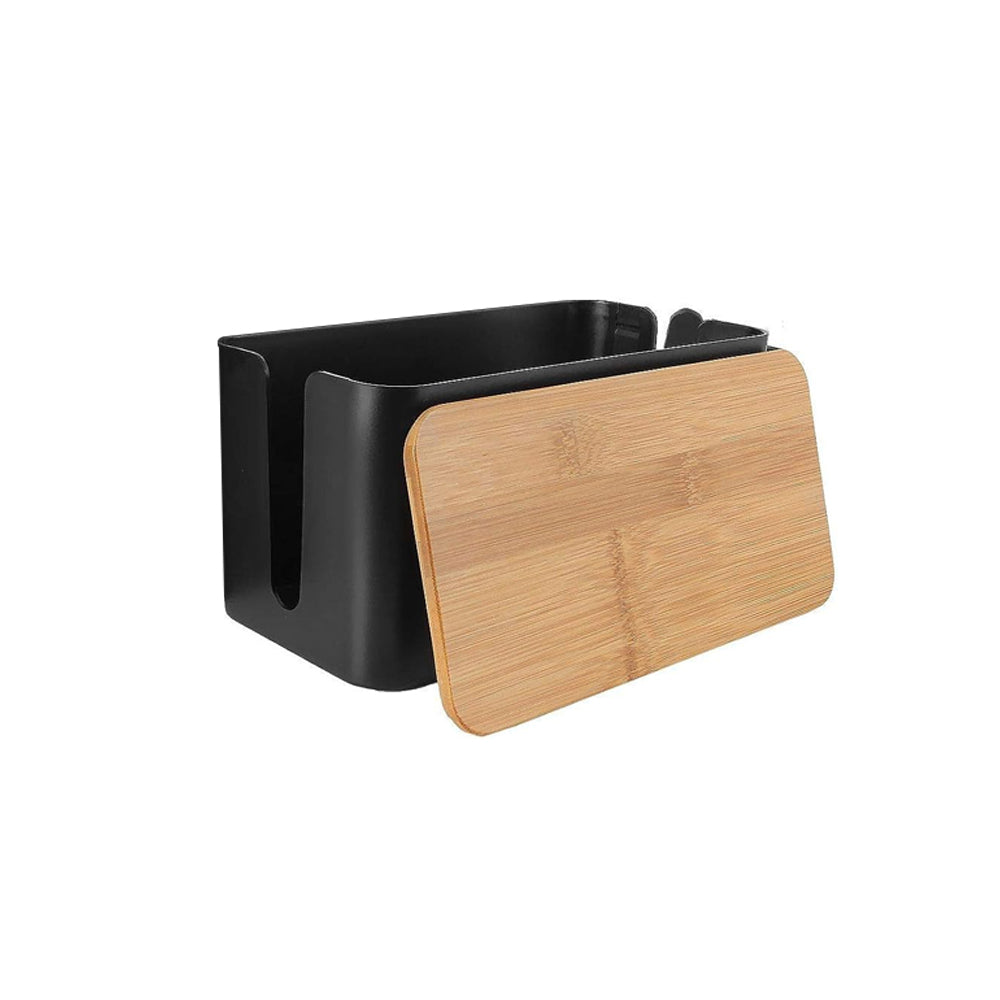 Bamboo Lid Cable Management Storage Box for Home and Office