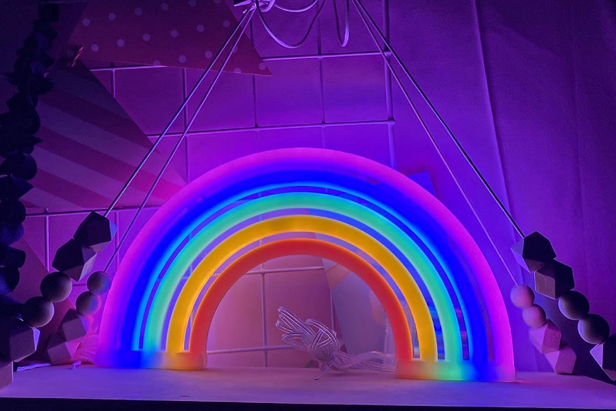 LED Cat Rainbow Neon Sign Lights Bedside Night Light Lamp Bedroom Wall Decoration