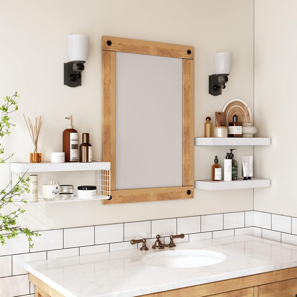 3 Tier Bathroom Shelf Wall Mounted Floating Shelf with Storage Basket