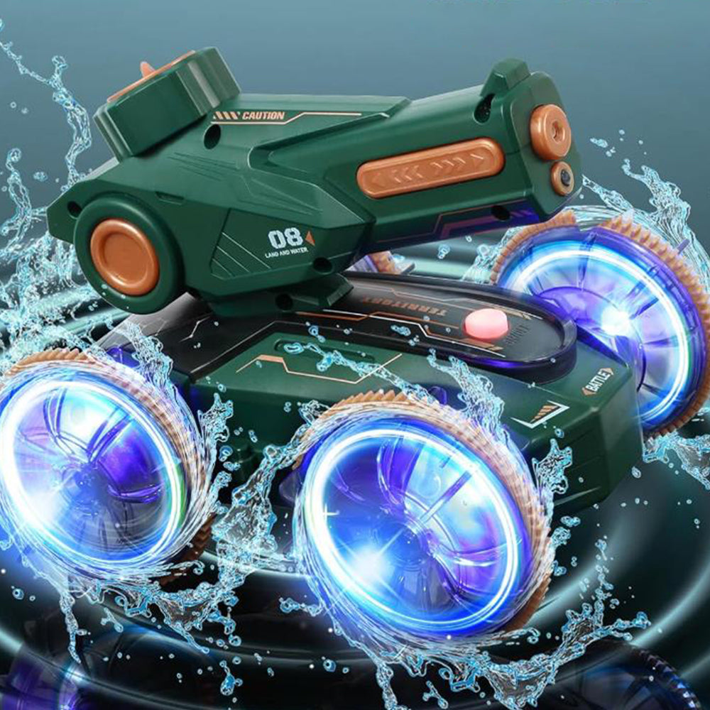 2.4GHz 4WD Amphibious Remote Control Stunt Car Boat with Water Gun Toy