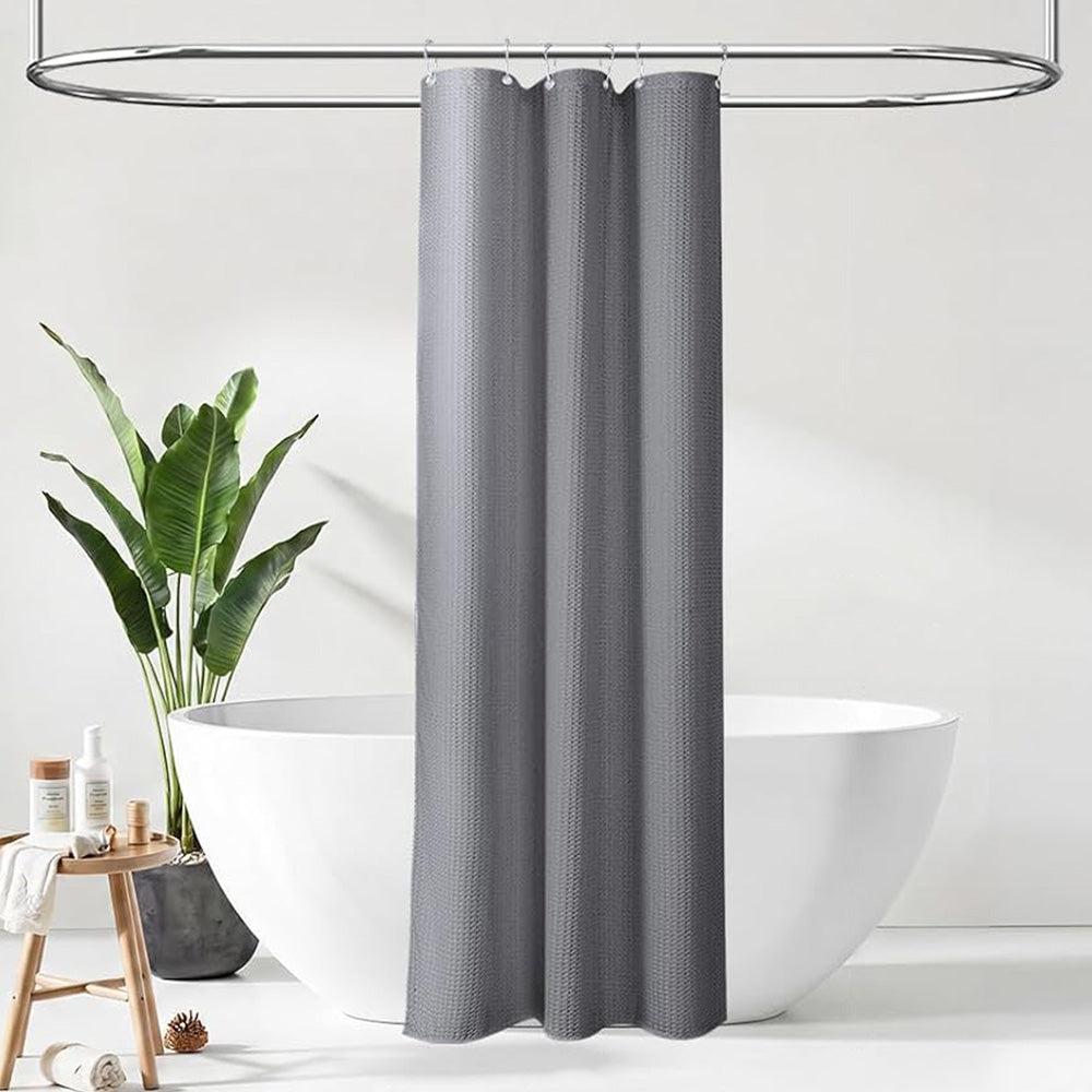 Waffle Weave Water Resistant Shower Curtain with 12 Rustproof Rings-Grey