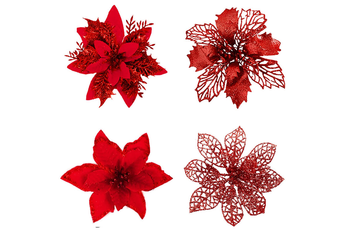 24Pcs Artificial Flowers Christmas Tree Decorations for Wreath Fireplace Stairs