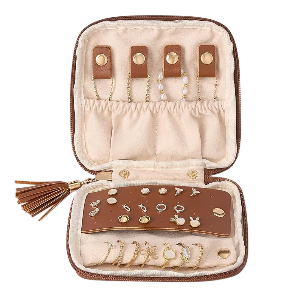 PU Multi Compartment Travel Jewelry Organizer Bag with Velvet Lining
