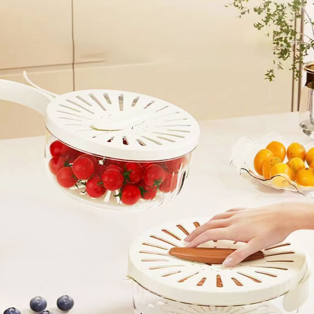2Pcs Plastic Fruit Vegetable Washing Drain Basket with Lid