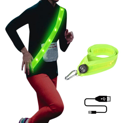 LED Reflective Belt Sash 3 Light Modes Safety Belt Rechargeable Running Gear