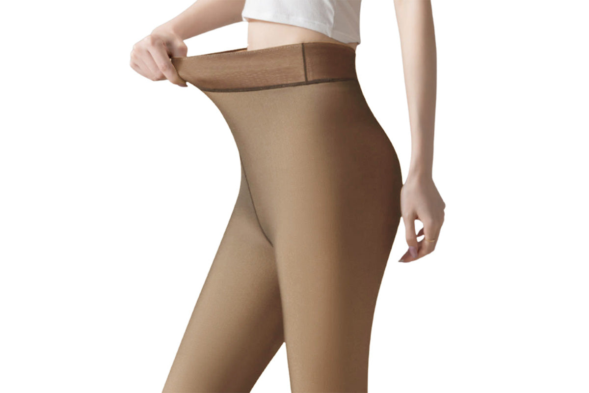 Sheer Tights Plus Size Winter Thermal Pantyhose Bare Legs Illusion Warm-Coffee