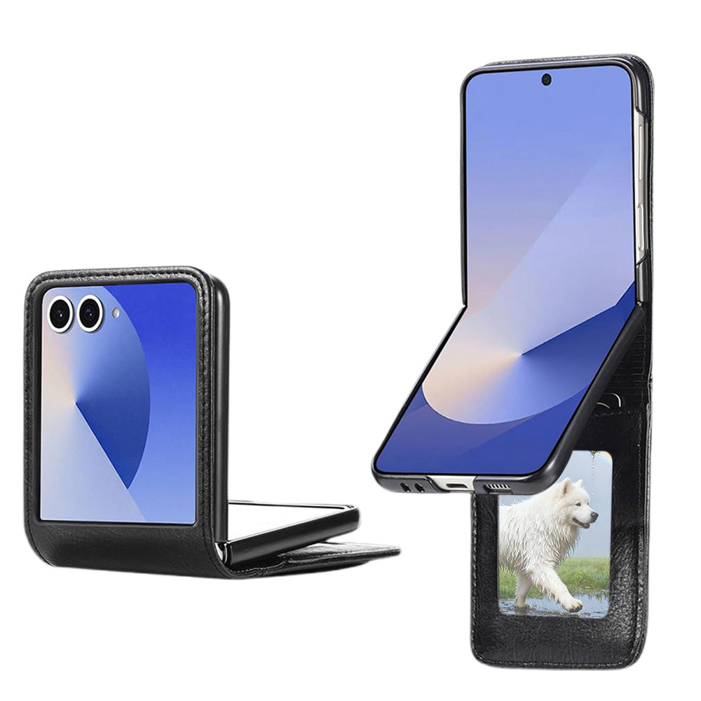 PU Wallet Card Holder Case for Samsung Galaxy Z Flip 6 7 8 with Stand-Black