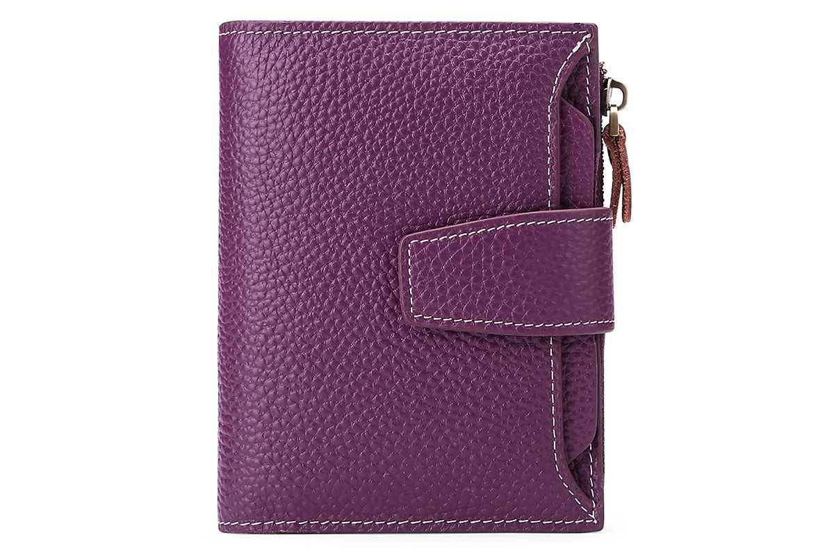 Genuine Leather Women's Wallet Short RFID Blocking Purse with Zipper