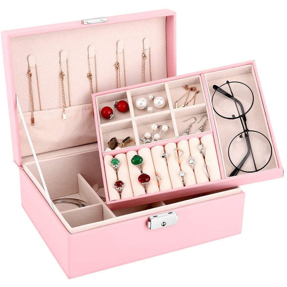 Jewellery Organiser Case Box Holder Storage Earring Ring Display with Lock and Key