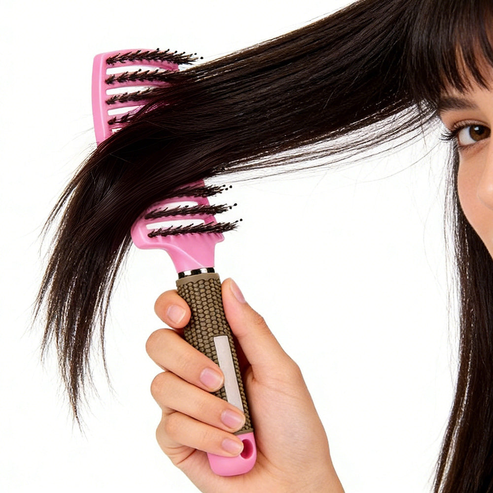 Detangle Nylon Boar Bristle Brush Head Scalp Massage Comb For Fine Hair