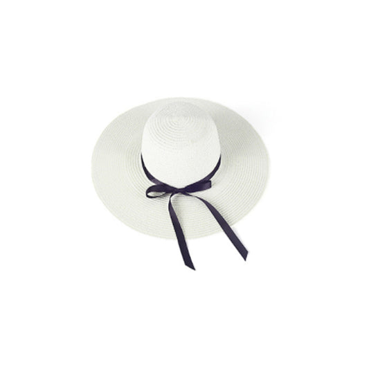 Foldable Straw Wide Brim Beach Hat White
