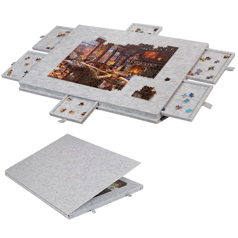 Puzzle Board with 6 Sliding Drawers Foldable Felt Puzzle Table Up to 1000 Pieces