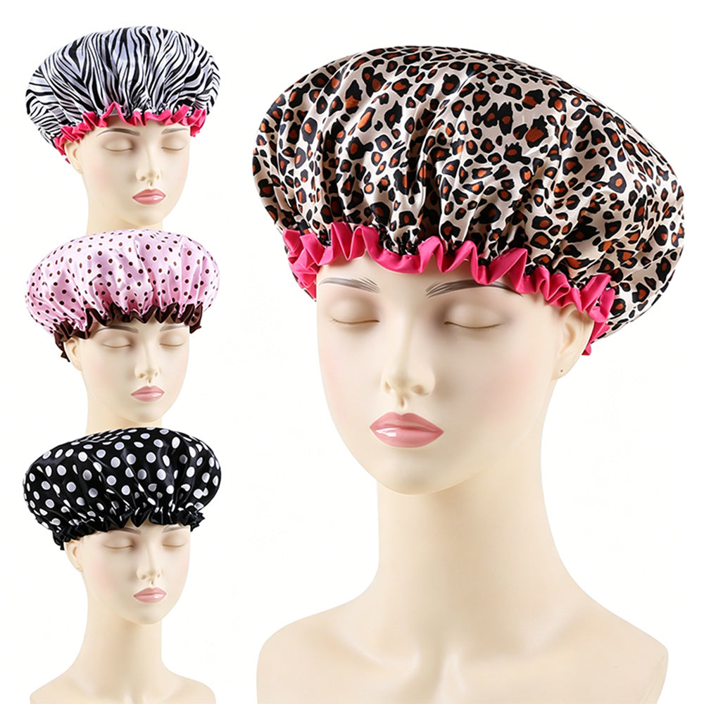 4 Pack Shower Caps Reusable Bathroom Hair Cover for Women Elastic Waterproof