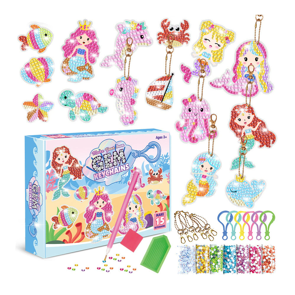 DIY Mermaid Rhinestone Painting Keychain Kits Unicorn Christmas Rhinestone Painting Kit Christmas Tree Hanging Ornaments