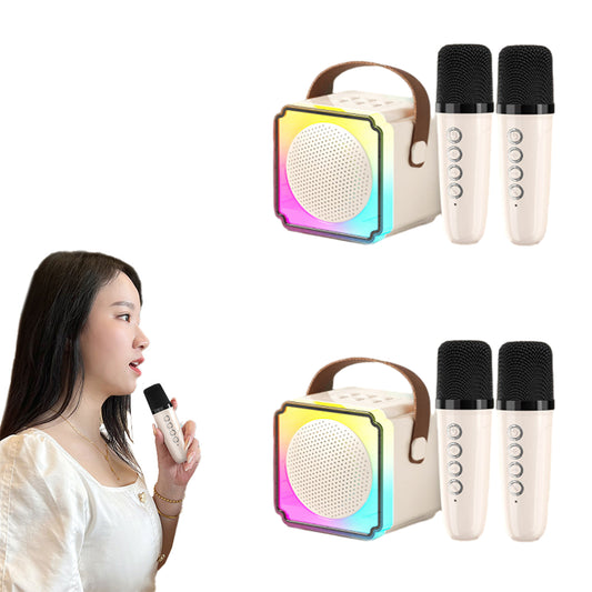 2Pcs Portable Mini Karaoke Machine Bluetooth Speaker with 2 Wireless Microphones
