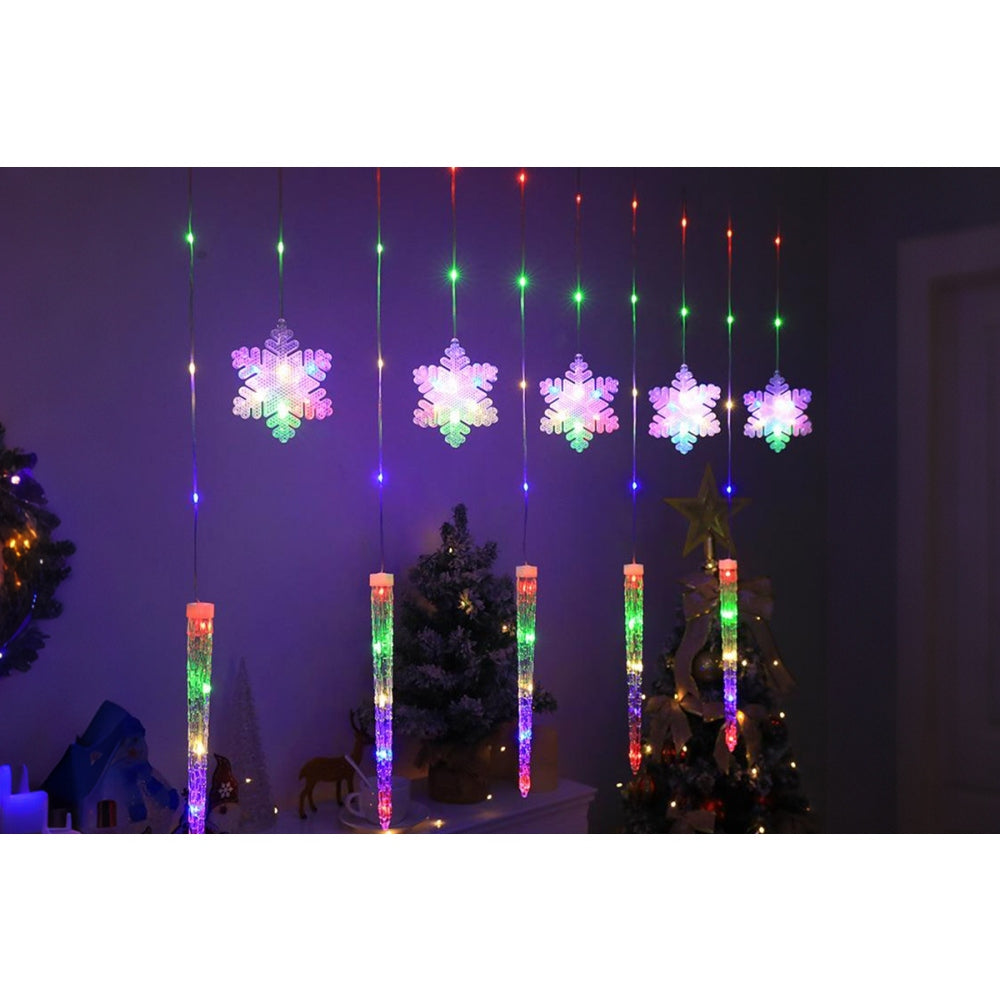 Christmas Curtain String Lights with Snowflake and Icicle Design