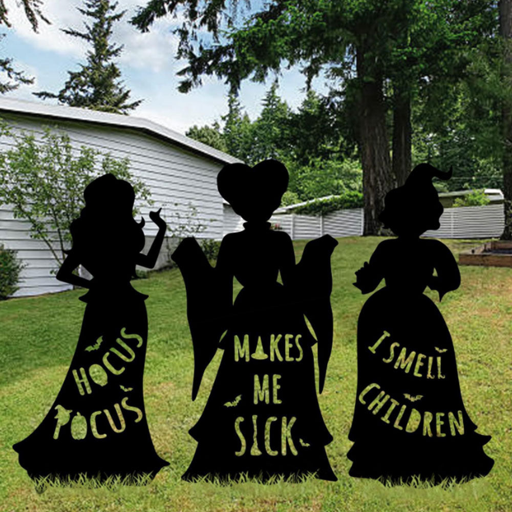 3Pcs Halloween Party Hocus Pocus Witch Yard Sign Stakes Garden Outdoor Decor Ornament