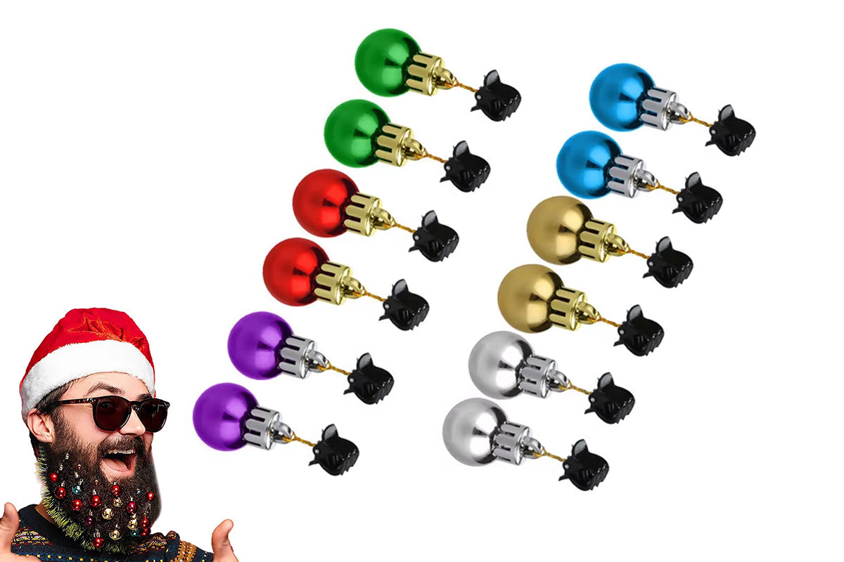 12Pcs Beard Baubles Ornaments Mini Gingle Bells Mustache Christmas Decoration