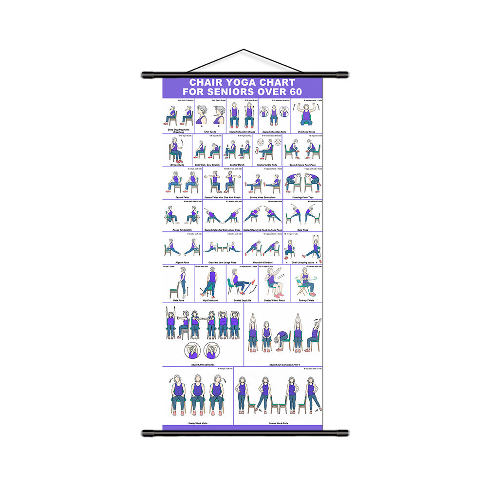 31 Pose Chair Yoga Wall Chart for Seniors Beginners Yoga Poses Chart for Home Office Yoga Studio