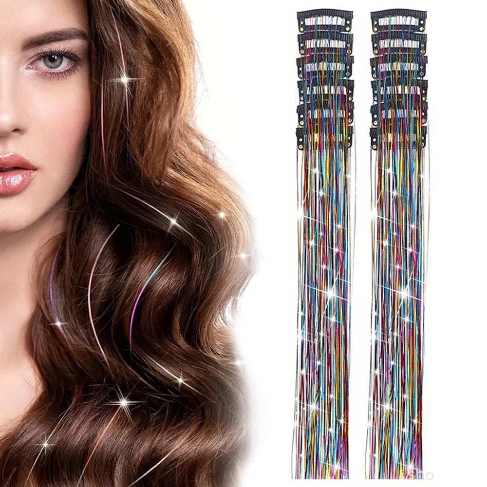 12-Piece Hair Tinsel Clip Kit for Sparkling Hair Extensions