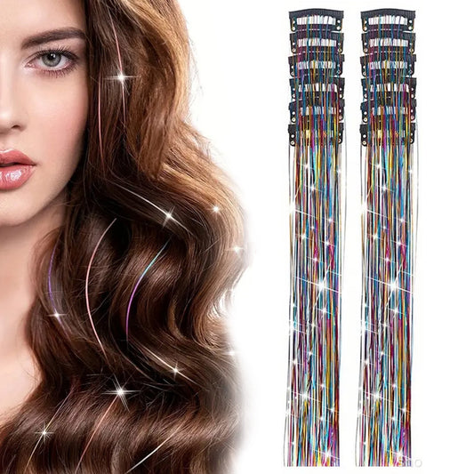 12-Piece Hair Tinsel Clip Kit for Sparkling Hair Extensions