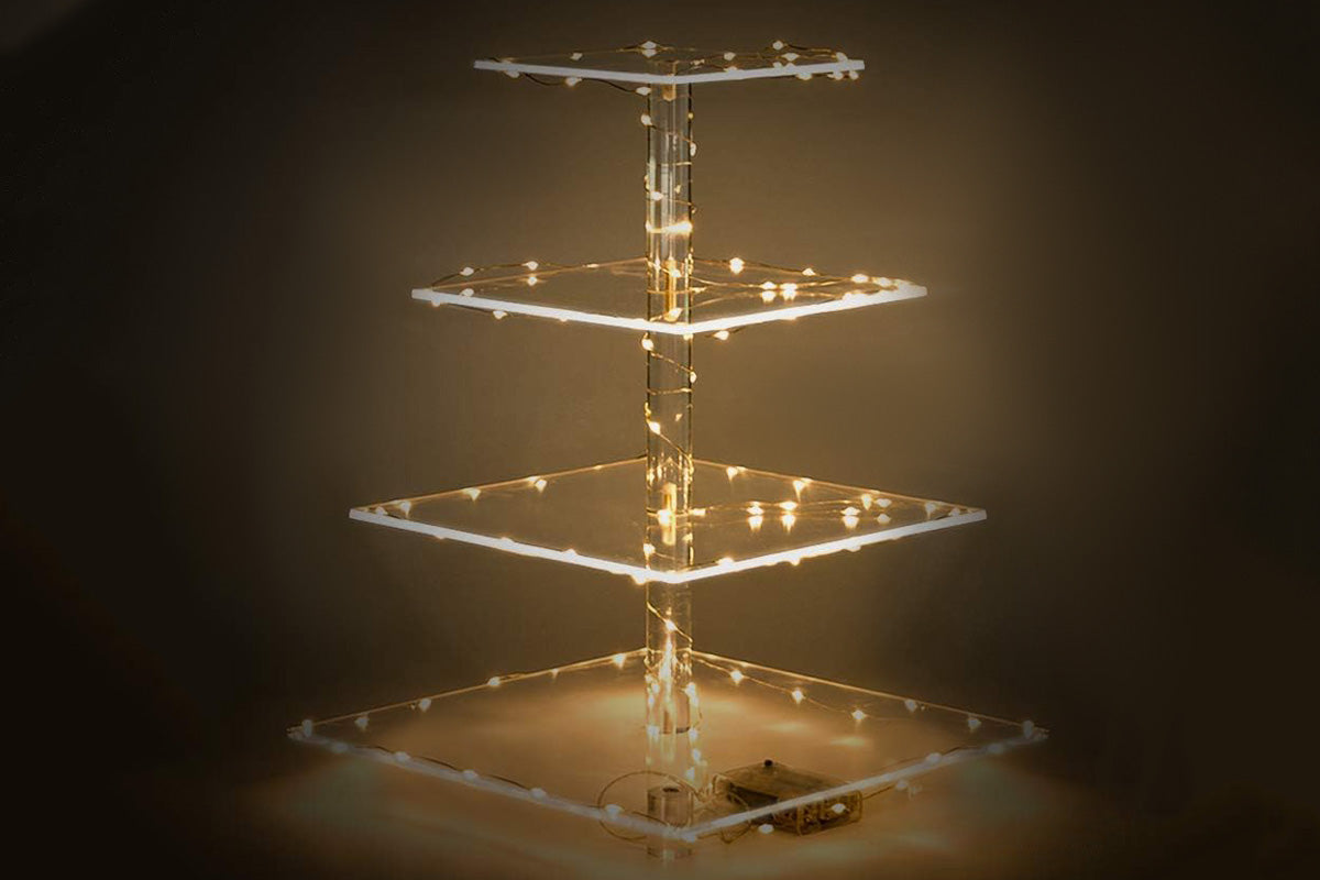 4-Tier Acrylic Cupcake Stand Display Tower with String Light